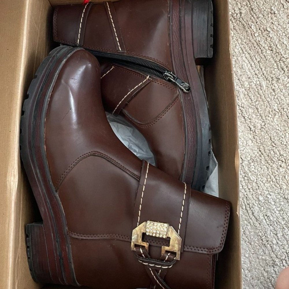Vintage Artificial Leather Ankle Boots